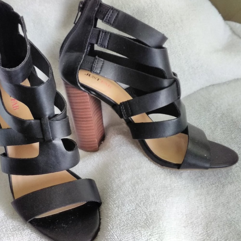 Just Fab  Black 6 Strap Ankle Heel